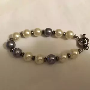 Pulsera de captura de cuentas gris perla sintética y estrás - Imagen 1 de 2