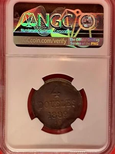 1889-H Guernsey 4 Doubles - NGC UNC Details - Heaton Mint Historic Bronze (4.11) - Picture 1 of 2