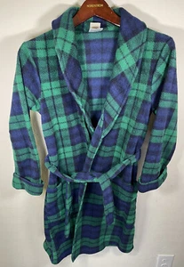 Vintage High Sierra Green Plaid Long Sleeve Pocket Belted Bath Robe Youth 10 - Picture 1 of 10