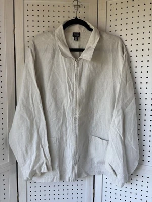 Chaqueta Eileen Fisher 100 % lino irlandés con cremallera bolsillos cuello marfil para mujer 2X Foto 1 de 4