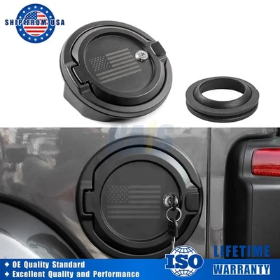 For Jeep Wrangler JL 2018= USA Flag Locking Gas Tank Cap Fuel Filler Door Cover Foto 1 de 4
