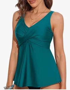 Tankini Top Twist Cuello en V Traje de Baño Top Fluido Acolchado Traje de Baño Top Talla Pequeña - Imagen 1 de 6
