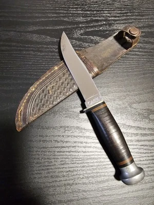 Vintage CASE 1940-1965  Fixed Blade Knife 9" -Stacked Leather Handle with Sheath - Image 1 of 4