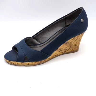 Zapatos de salón Life Stride para mujer azul pícaro 7 punta abierta tacón de cuña elegantes Foto 1 de 4