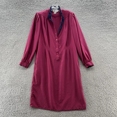 VTG 80s B Altman Dress 10 Maroon Silk Long Sleeve Pockets Shirtdress - Image 1 of 4