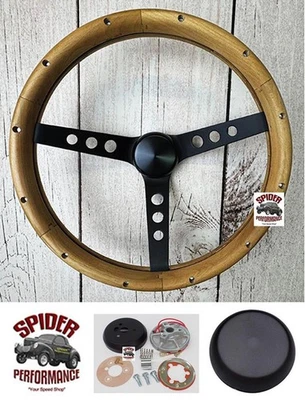 1970-1980 Mercury wood steering wheel 13 1/2"  WALNUT BLACK SPOKE - Image 1 of 4