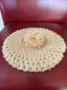 Berretto vintage all'uncinetto cappello donna pom pom fatto a mano retrò inverno rosa polvere - Foto 1 di 6
