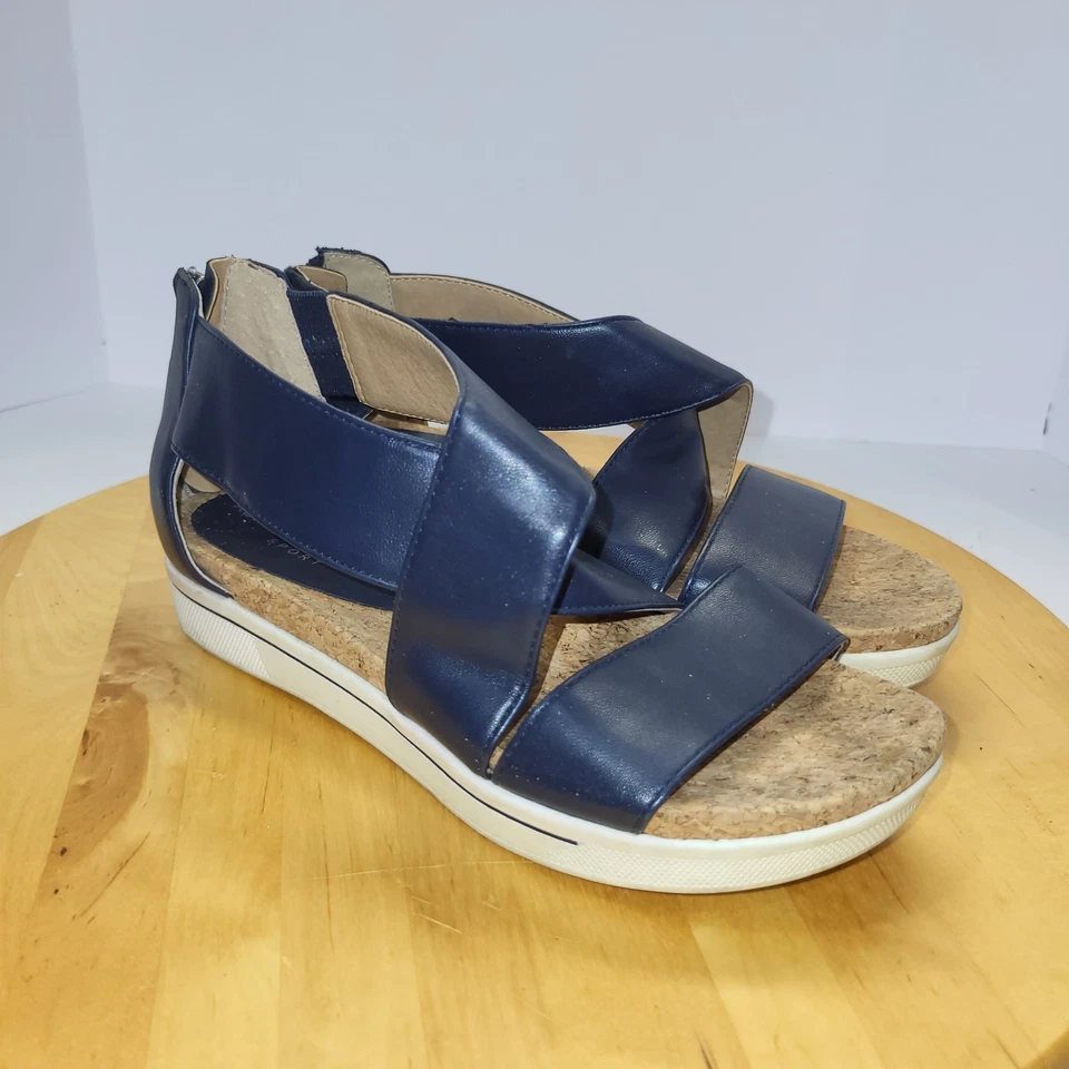 Sandalias deportivas Adrienne Vittadini para mujer talla 6M azul marino trampas cremallera trasera corcho Inso Foto 1 de 4