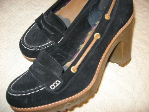 Sperry Topsider,Black Suede,Leather Trim, Heel Loafers,Cushioned,Rubber Sole,9 M - Picture 1 of 8