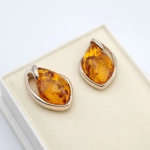 Aretes ámbar báltico plata de ley 925 lágrima coñac en caja - Imagen 1 de 6