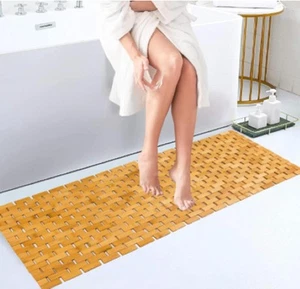 Waterproof Bamboo Woven Bath Mat with Non-Slip Backing - Picture 1 of 6