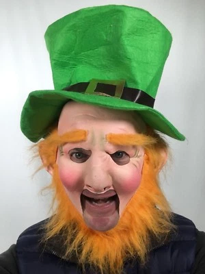 Lustig Kobold Maske Latex St Patricks Irland Irisch Zylinder Kostüm Zubehör - Bild 1 von 4