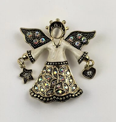 Broche prendedor Kenneth Cole dorado esmalte AB estrás corazón estrella dije 2" Foto 1 de 4