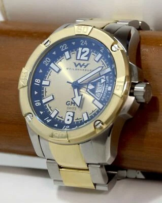 NUEVO Reloj pulsera Weil & Harburg 14084 para hombre GMT esfera dorada dos tonos plata Foto 1 de 4