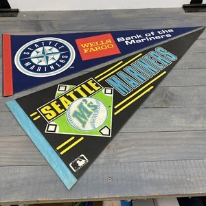 Vintage Seattle Mariners 1990er Edition Filz Wimpel Flagge Menge 2 Wells Fargo - Bild 1 von 8