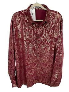 ZEROYAA Button Up Shirt Men XXL Luxury Metallic Gold Prom Long Sleeve Party - Picture 1 of 16