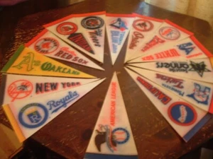 Vintage 1970's lot (28) 9x4 MLB Felt Mini Pennants All A.L. & N.L. Teams - Picture 1 of 3
