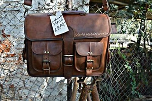 Men's New Quality Waxed Genuine Leather Briefcase Laptop Messenger Satchel Bag - Picture 1 of 5