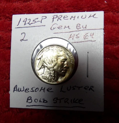 1925-P Buffalo Nickel,Beautiful LUSTROUS (PREMIUM GEM BRILLIANT UNCIRCULATED,#2 Cover