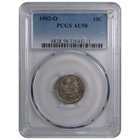 1902 O Barber Dime AU 58 PCGS 90% Silver 10c US Type Coin SKU:IPC9185 Cover