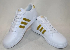 adidas Baseline K White/Gold Girl's Sneakers - Size 6.5 NWOB CG5844 - Picture 1 of 7