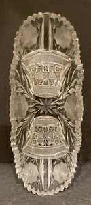 Vintage Lead Crystal Rectangular Jagged Edge Floral Design Serving Bowl 11.5” L - Picture 1 of 7
