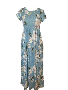 Basico Dress Size Med Blue Cottage Core Floral short sleeve shift - Picture 1 of 12