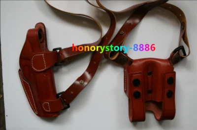 Leather Vertical Shoulder Replica Holster Strap with Dual Magazine Pouches - Image 1 of 4