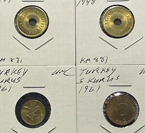 Turkey Lot of 4 Minor Coins: UNC Condition