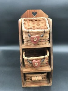 Vintage Wood 3 Shelf Custom Made With Baskets Wall Or Countertop Rustic - Picture 1 of 8