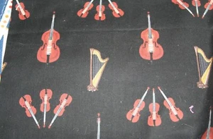 VIOLINS HARPS CELLO MUSIC FABRIC BEAUTIFUL MUSIC - Picture 1 of 1