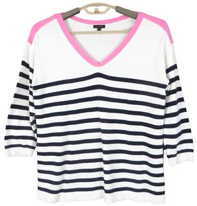 SC001246- TALBOTS Womens 60% Cotton Rayon Pullover Sweater 3/4 Sleeve Striped S - Picture 1 of 8