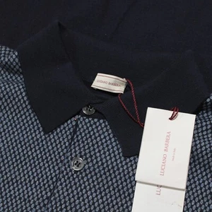 Luciano Barbera NWT Short Sleeve Knit Polo Shirt Size 48 US S in Blues/Gray Wool - Picture 1 of 9