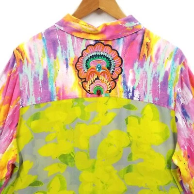 Blusa Festiva Soft Surroundings Mujer 2X Tie Dye Bordada Embellecida Botón Foto 1 de 4