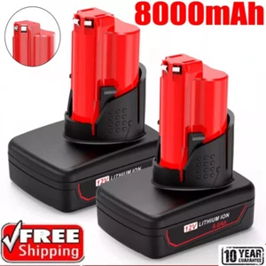 2) NEW Replace For Milwaukee M12 48-11-2402 8.0 AH Batteries 48-11-2412 12 Volt - Picture 1 of 13
