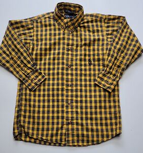 Nautica Boy's Button Down Long Sleeve Yellow Plaid Shirt Size Large