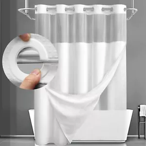 No Hook Shower Curtain with Snap in Liner Set Less Time White Waffle Shower C... - Picture 1 of 6