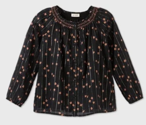 Girls Long Sleeve Floral Blouse - Lightweight Cat & Jack Black 7/8 Medium Size - Picture 1 of 8