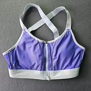 Fabletics Zoe Sport BH M High Impact blau weiß Spitze Reißverschluss Peekaboo Rücken - Bild 1 von 11