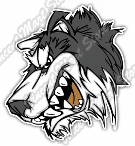"Calcomanía de vinilo pegatina para parachoques de coche con cabeza de lobo enojada dibujos animados divertida regalo gris 4""x5" - Imagen 1 de 1