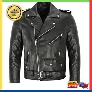 Chaqueta de Cuero Clásica Premium Para Hombres Brando Cuero Genuino Motociclistas Chaqueta de Cuero - Imagen 1 de 7
