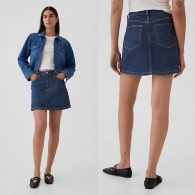Gap 1969 Womens Dark Washed Classic Above Knee Denim Jean Skirt Size 31P Size 12 - Image 1 of 4