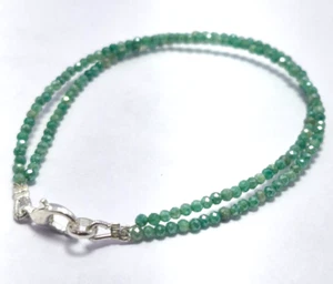 Émeraude Naturel Gemme Rond 2 MM Coupe Perles 925 Argent 6 " 2 Couche Bracelets - Foto 1 di 10