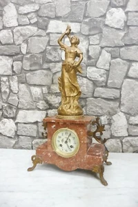 Antique French Mantel Clock Desk Clock Old Clock with Marble - Picture 1 of 17
