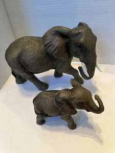 Mnotht Pair Of Elephant Resin Figures Mother & Baby Lifelike Great Detail - Picture 1 of 11