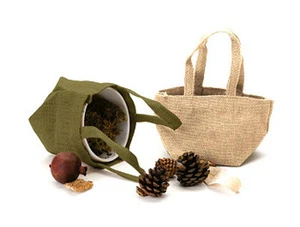Mini Burlap Jute Tote Bags - 6 Pack - 4" x 4" x 4" - Choose natural or moss - Picture 1 of 4