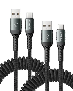 USB C Cable Coiled 3FT 2Pack, Braided USB a to Type C Charger Cable for Car 66W - Picture 1 of 12