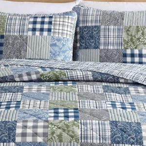 Eddie Bauer dunkelblau/grün/grau Patchwork Revers Baumwolle KING Quilt SET - Bild 1 von 6