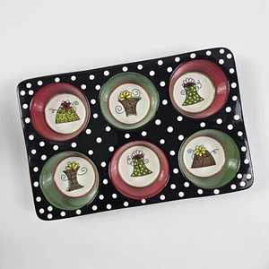 Pier 1 Imports Ceramic Christmas Holiday Muffin Pan Handpainted Presents Design - Picture 1 of 11