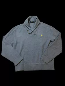 Polo Ralph Lauren Men’sSweater Blue Heather 1/4 Button Up Shawl Neck Collar Sz L - Picture 1 of 8